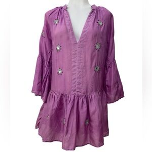 Liza + Tara Purple 100% Silk Dress with Beading Size XS